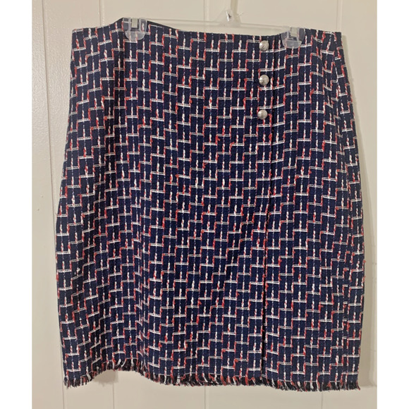 Talbots Tweed Knee Length Lined Pencil Skirt Crest Buttons Career Preppy 16 NWOT - Picture 1 of 9
